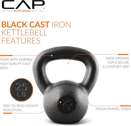 CAP Barbell Cast Iron Kettlebell - Durable Coated Finish, Available in Multiple Weights & Sets