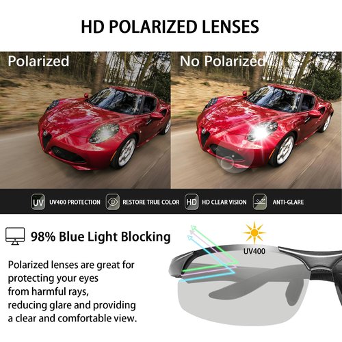 KISSOUL Photochromic Sports Polarized Sunglasses Al-MgAlloy Frame Outdoor sunglasses For Men Women Day & Night Driving Glasses
