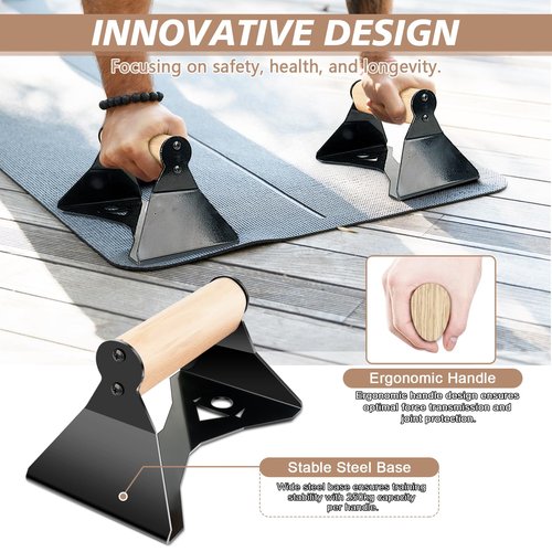 Rolitwils Parallettes Push Up Handles - Heavy Duty Steel Frame with Ergonomic Beech Wood Grips, Calisthenics Equipment for Strength Training, Anti-Slip Push Up Bars for Home Gym (250kg Capacity)