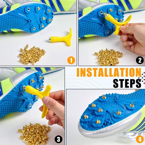 YUNVI 3/16 Inch Track Spikes,200pcs Stainless Steel Pyramid Shoe Spikes with Wrench for Track and Cross Country,Replacement for Sprint Sports Short Running Shoes