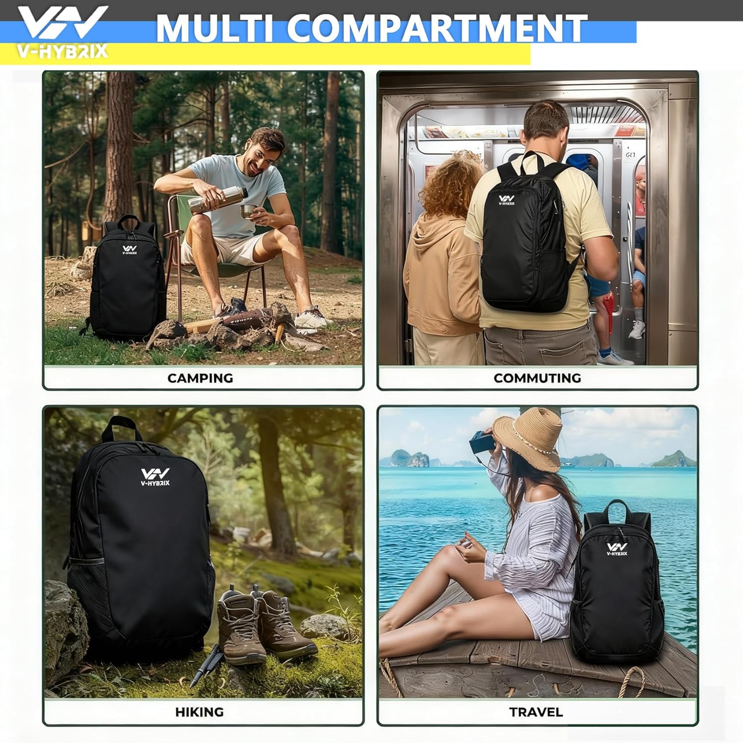 Skiennix 30L Commuter Backpack - Lightweight Waterproof Laptop Bag for Travel & School - Black