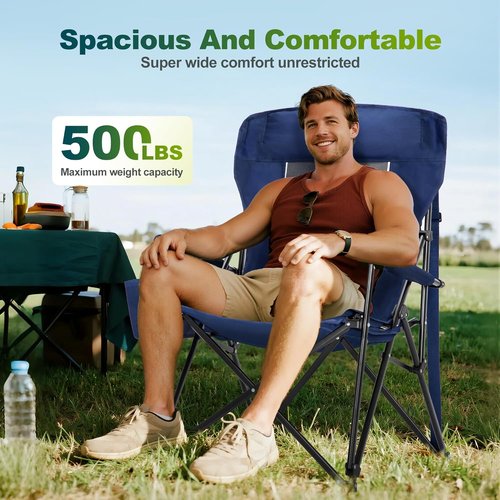 ALPHA CAMP Oversized Folding Camping Chair - Heavy Duty High Backrest Supports 500 LBS | Portable with Cup Holders & Large Side Pocket