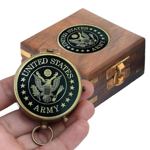 Army Gift, U.S Army Military for Men and Women, Engraved Army Compass with Leather case, United State Army Gift, Army Brass Compass, Army Retirement Gift, Personalized Compass (Army Wooden Box)