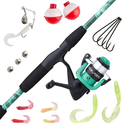 Shakespeare Reverb Mossy Oak Spinning Reel and Fishing Rod Combo Kit, 5'6" 2-Piece Rod, Durable Tubular Glass Rod Blank Construction, EVA Handle