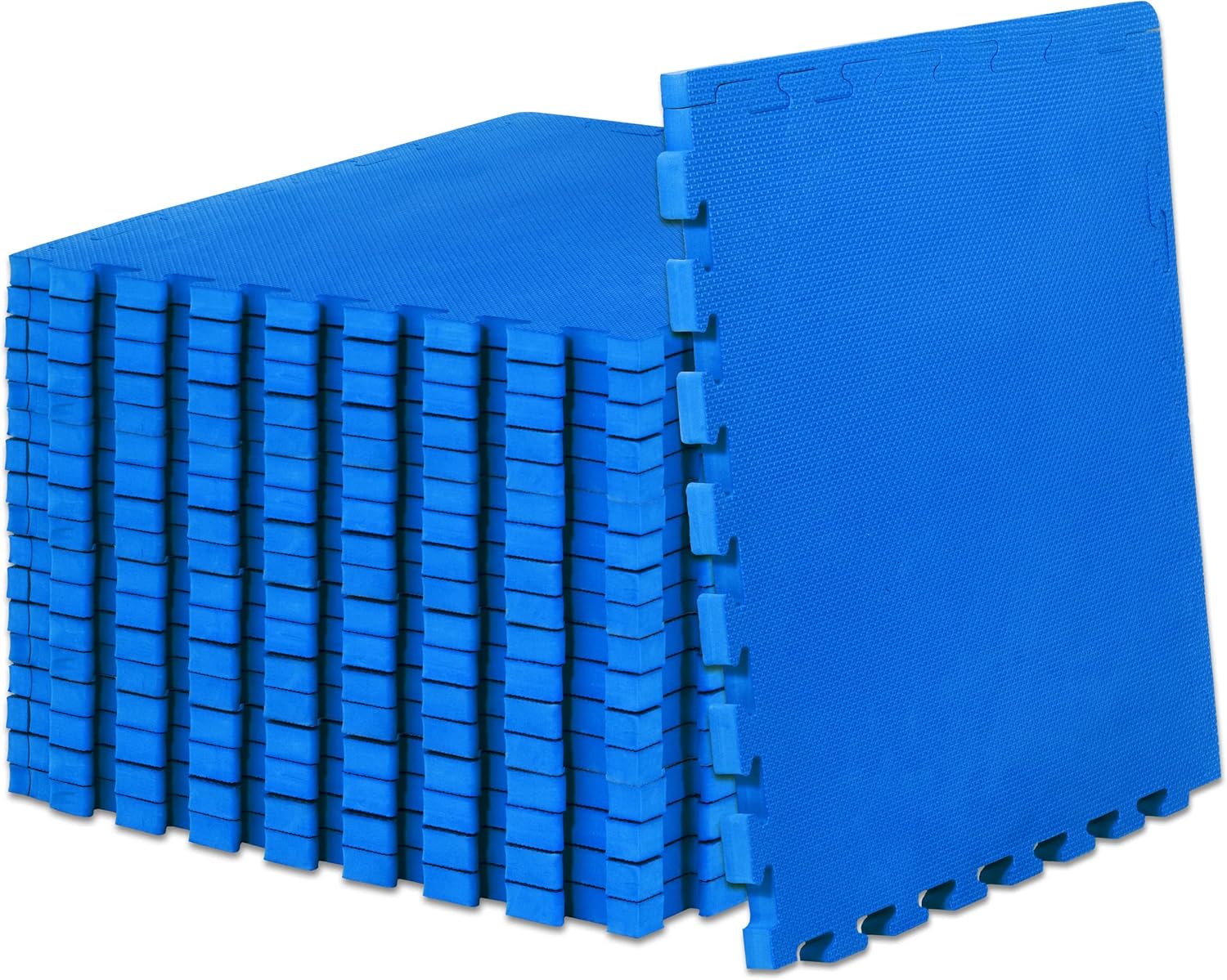 ProsourceFit Extra Thick Puzzle Exercise Mat - EVA Foam Interlocking Tiles for Cushioned Workout Flooring | Blue 3-Pack
