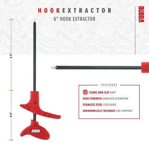 BUBBA 6" Hook Extractor with Non-Slip Grip T-Handle with Marine Grade Stainless Steel Hook Extractor for Fishing and Angling