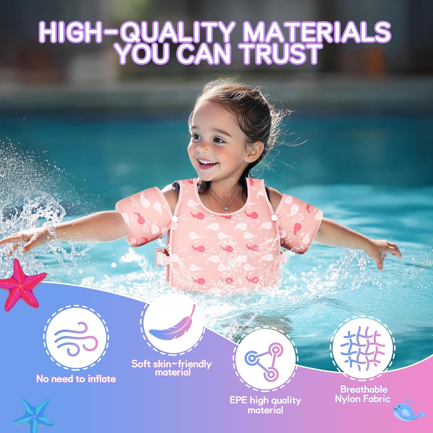 Skiennix Toddler Swim Vest - Adjustable Floaties for 13-33 lbs | Swim Jacket for Kids 1-7 Years Old