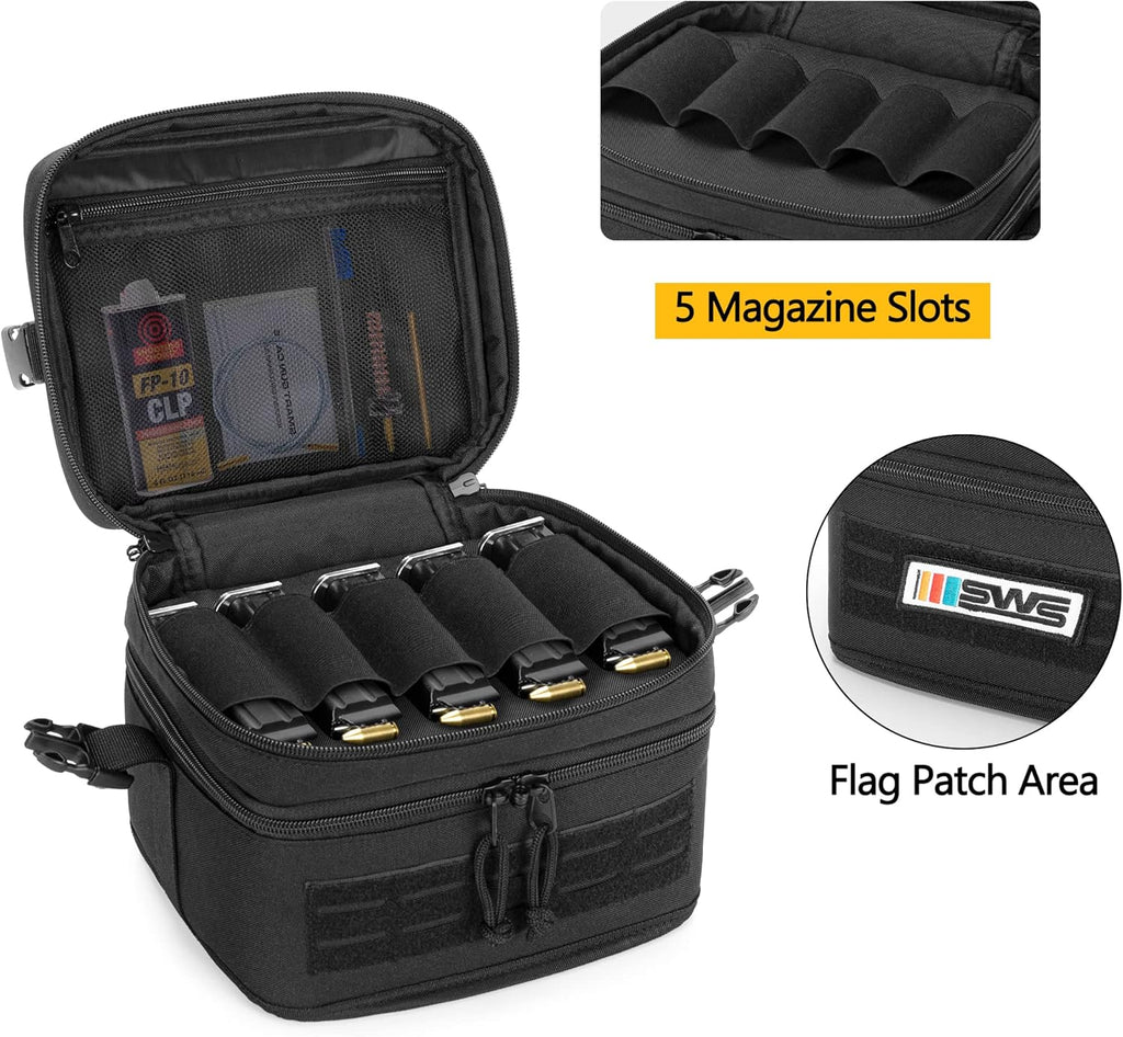 Skiennix Tactical Pistol Magazine Storage Bag - Double Layer with 5 Mag Slots & Lockable Zipper