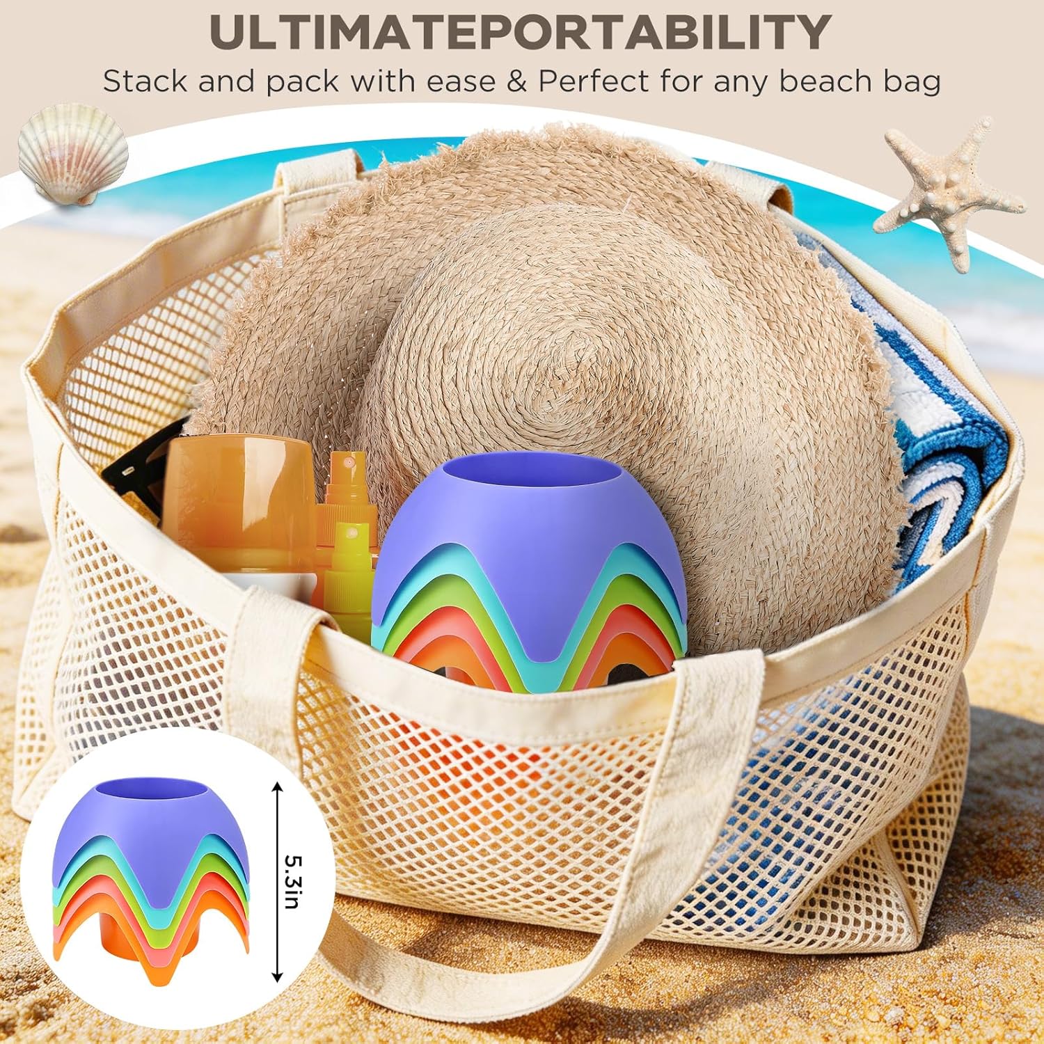 Uarzt Beach Vacation Essentials - 5-Pack Sand Coasters Drink Cup Holders | Multicolor Must-Haves for Summer Fun