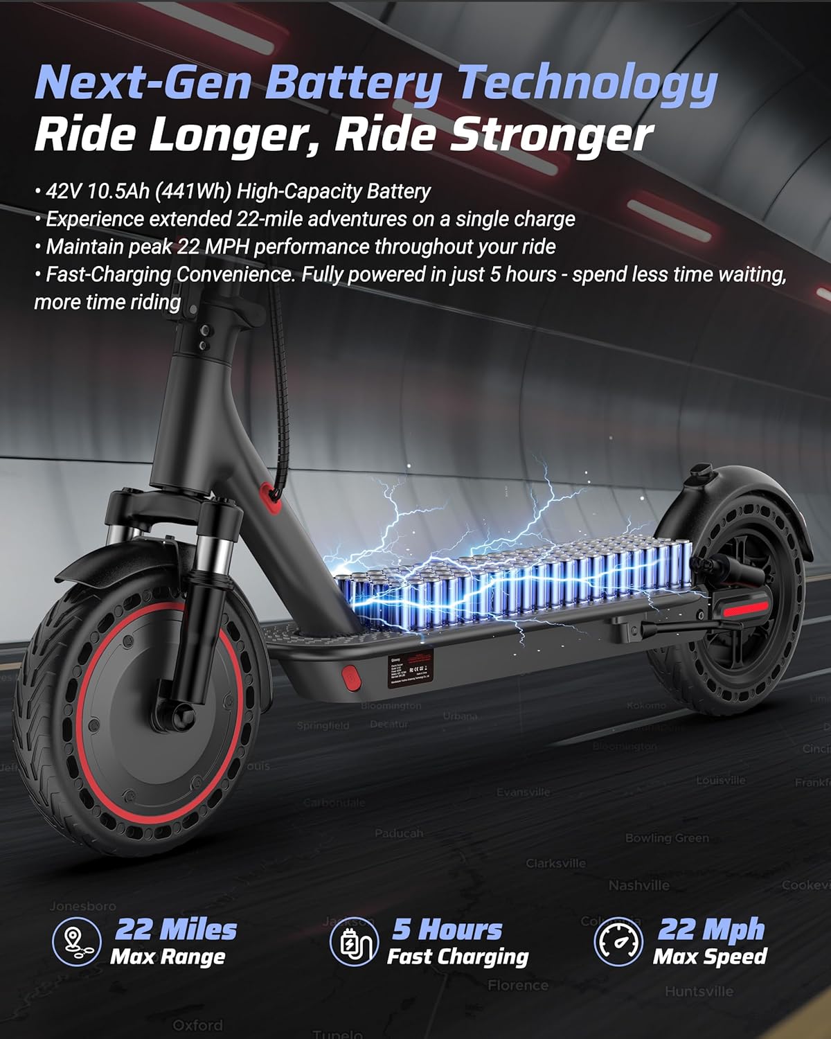 Qlaway Electric Scooter - 350W/500W Motor, 16-22 Miles Range, 8.5"/10" Tires, Dual Braking & Suspension