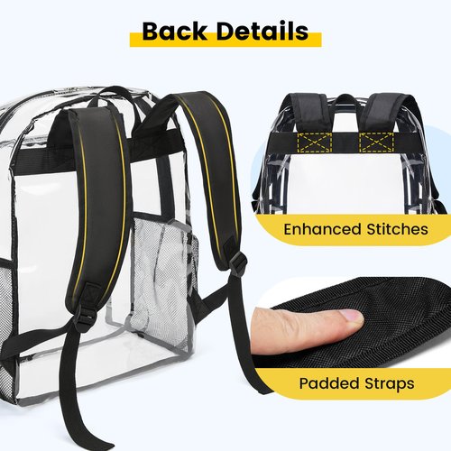Vorspack Clear Backpack Heavy Duty - Transparent See Through Backpacks Extra Large Clear Bookbag for College Work Travel - Black