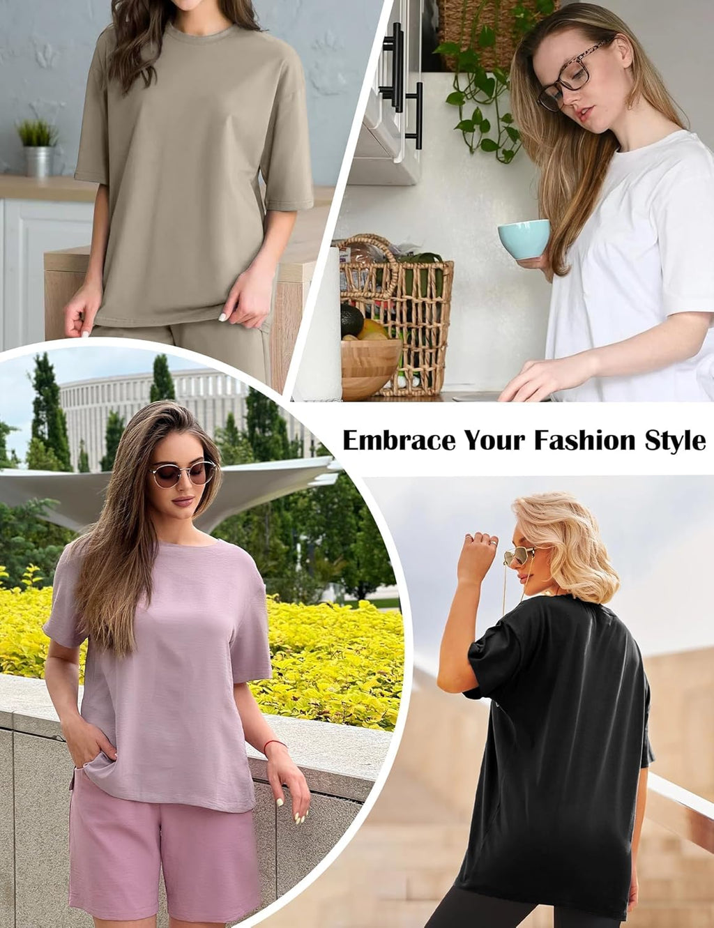 Siimcuzy 4 Pack Oversized Tshirts for Women, Loose Fit Crew Neck Summer Baggy Tops Workout Tees Plus Size T Shirts