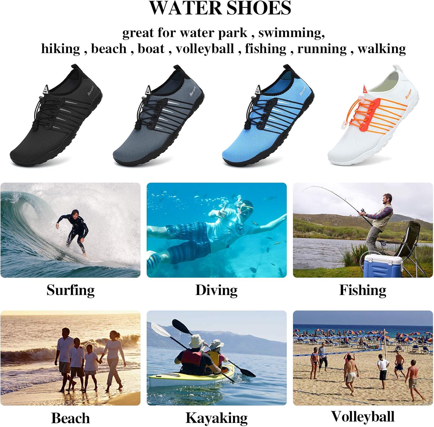 Racqua Water Shoes - Quick Dry Barefoot Aqua Sports Footwear for Men & Women | Ideal for Beach & Pool