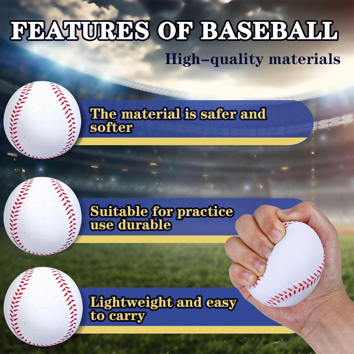 Skiennix 9-Inch Foam Baseballs - 4 Pack Soft Training Balls for Indoor/Outdoor Practice