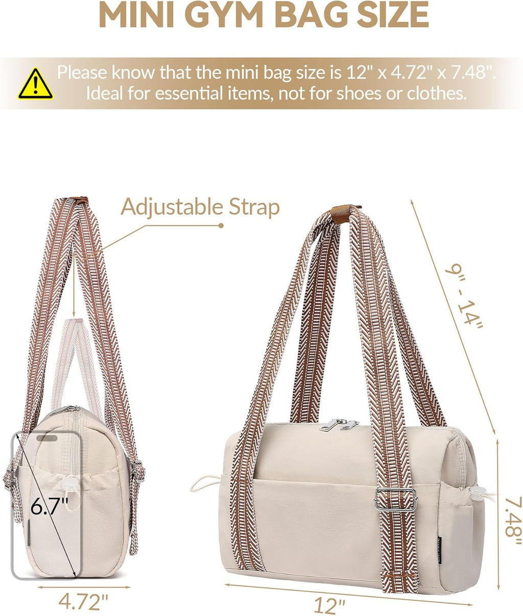 Skiennix Small Gym Bag - Lightweight Waterproof Mini Duffle with Wet Compartment | Beige