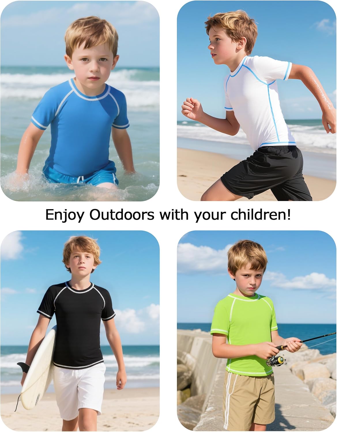 Roadbox Boys Rash Guard - Short Sleeve Swim Shirt with UPF 50+ Sun Protection | Ideal for Surfing & Fishing
