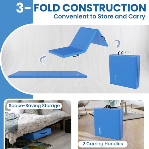 Fitvids Folding Exercise Mat - High-Density 2'x6'x2" Gymnastics Mat with Carrying Handles for Home Yoga & Pilates