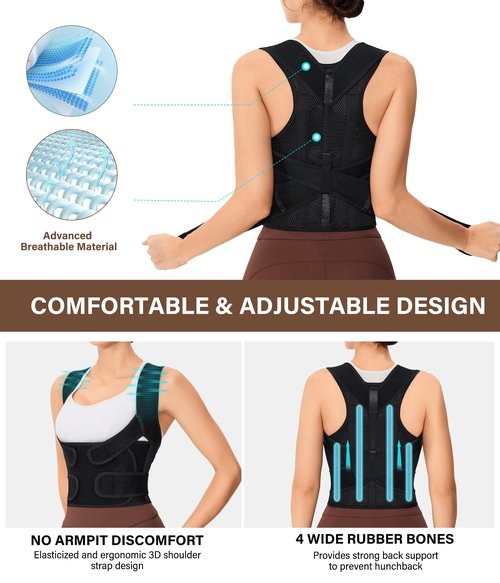 URSEXYLY Back Brace Posture Corrector for Women Breathable Posture Brace Adjustable Full Back Support Brace,Upper and Lower Back Pain Relief(XX-Large,Black)