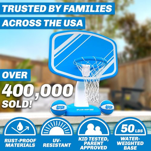 GoSports Splash Hoop | Swimming Pool Basketball Game with 2 Balls & Pump - Fun for All Ages