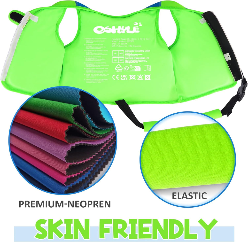 Skiennix Kids Swim Vest - Neoprene Swim Trainer with Crotch Strap for Ages 1-9 | Adjustable Fit for Boys & Girls