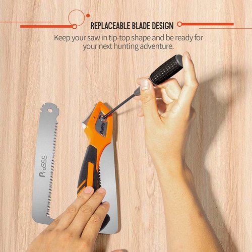 ProSSS Folding Bone Meat Saw for Hunting and Butchering,1PC Replaceable Blade, 65Mn Spring Steel Blade, 3 Angles to Lock, Triple Ground Saw Teeth with A Storage Bag