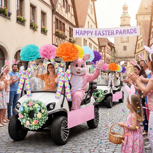 Suncalla 16 Pcs Easter Golf Cart Decorations Spring Party Decorations Festival Bowties Pastel Wreath Tinsel Garland Fringe Tissue Paper Flowers for Golf Cart Party Supplies Decor(Easter)