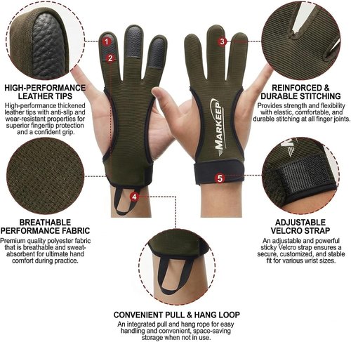 MARKEEP Archery Gloves 2 Pack Shooting Hunting Leather Guard 3-Finger Guard for Youth Adult Man Woman and Beginner Recurve Arrow Bow Archery Protective Gear Accessories