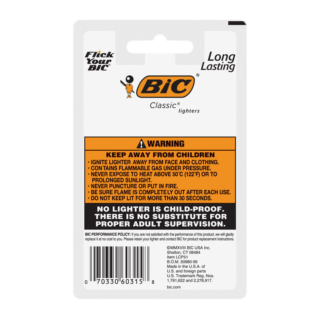 BIC Classic Lighter, Assorted Colors, 15 Lighters