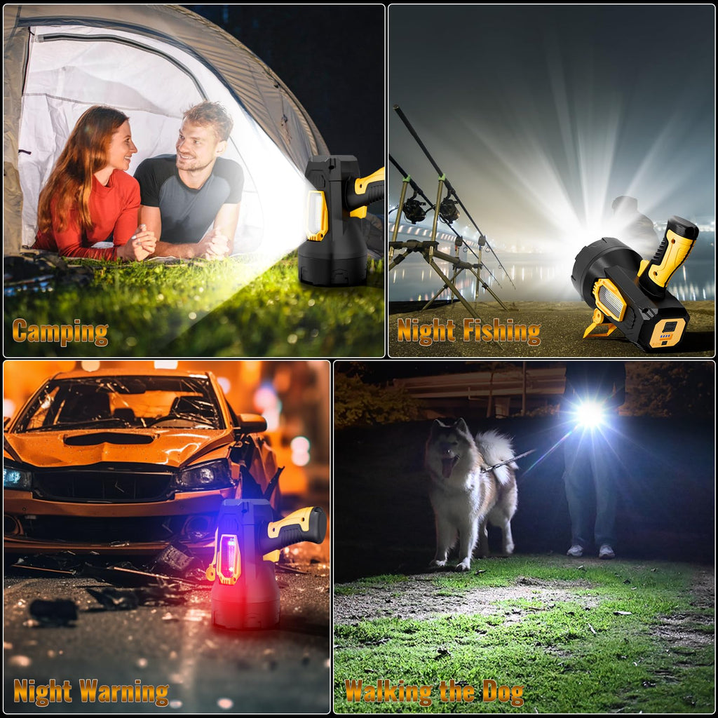 Rechargeable Spotlight, 99000 Lumens Super Bright Led Spotlights Flashlight with Cob Light & Foldable Tripod, 10000ɱAh Spot Lights Long Runtime, Handheld Spotlight for Hunting Boating Outdoor