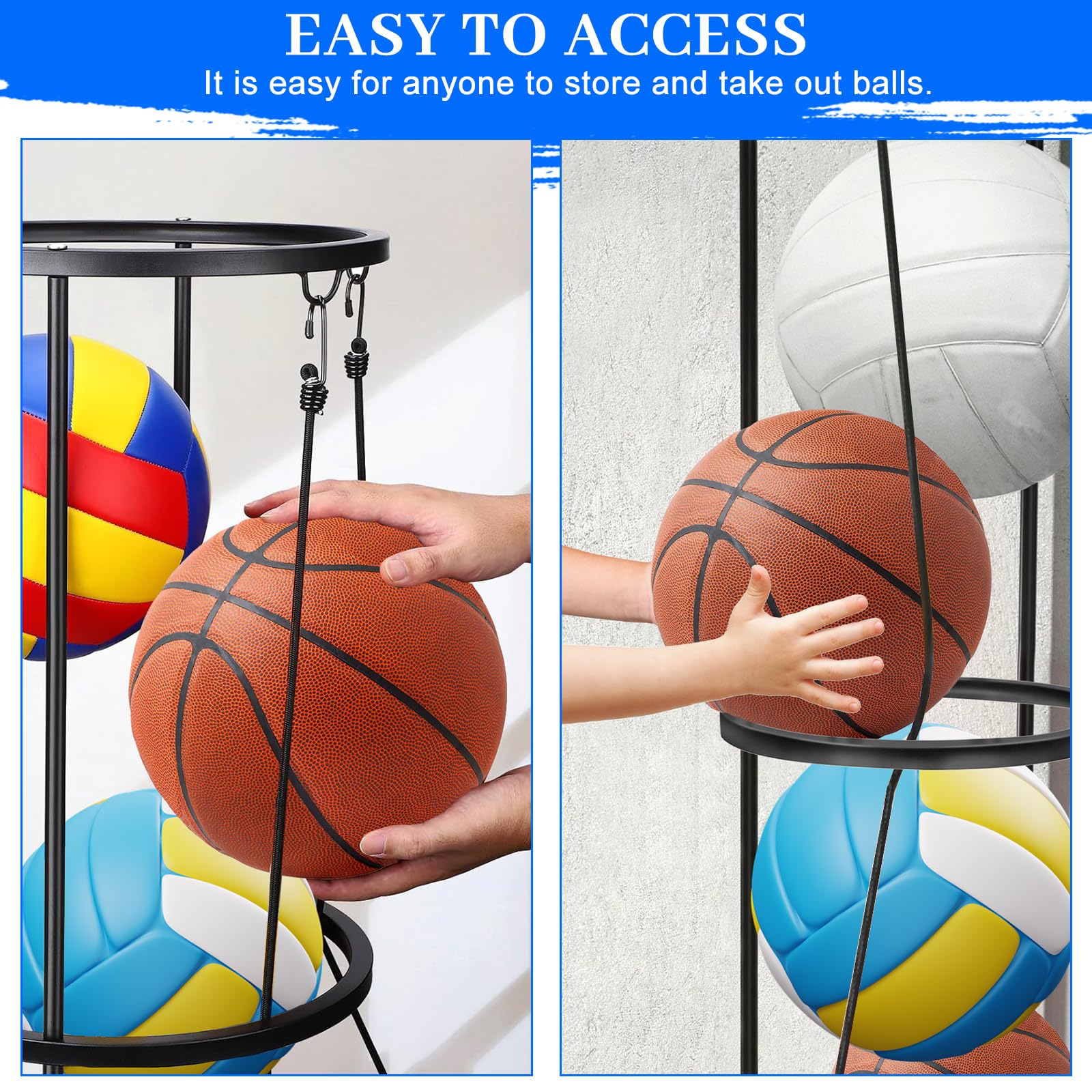 CROSDE 3 Layer Garage Ball Storage Rack, Vertical Basketball Holder, Black