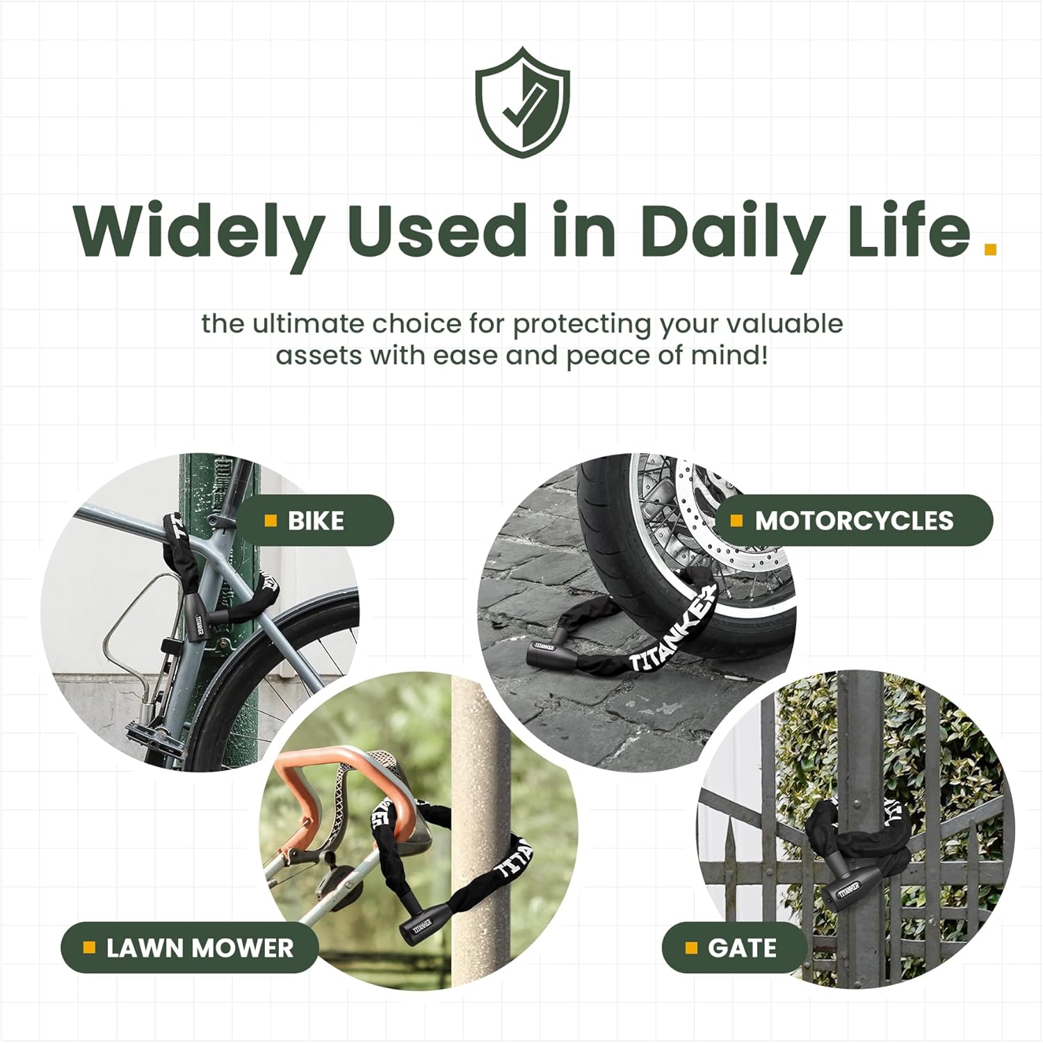 Titanker Bike Chain Lock - Heavy Duty Anti-Theft Security Lock for Bicycle, Motorcycle | 3.3 Feet, 6mm-10mm Thickness