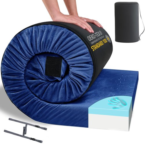 HomeMate Memory Foam Camping Single Mattress Pad Mat-Sleeping Pad Mat Portable Roll Up Travel Mattress CertiPUR-US for Adults-Camping Bed for Guests Floor Sleepover with Waterproof Cover Travel Bag
