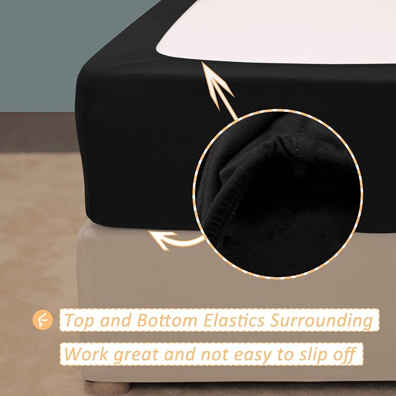 Queen XL Box Spring Cover in Black - 4-Way Stretch Jersey Knit, Fits 5–13 Inch Depth