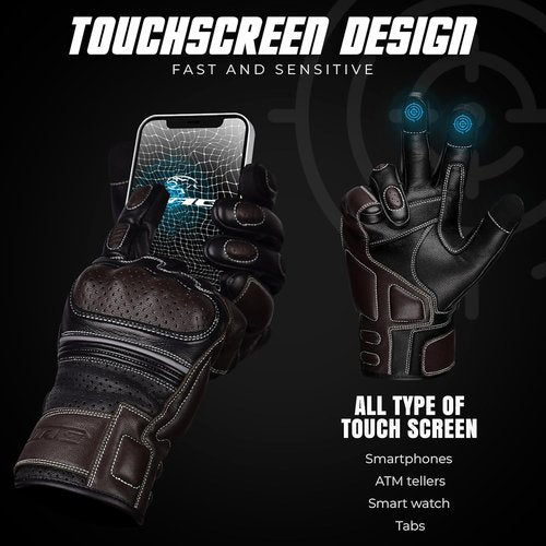 J.A.G. Motorcycle Gloves - Premium Leather Perforated Riding Gloves for Men | Touchscreen & Knuckle Protection