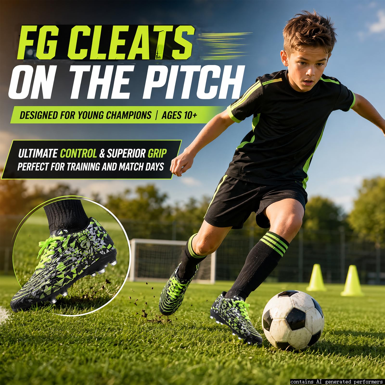 OKPHRA Kids Soccer Cleats Boys Girls Turf Traning Football Shoes, Green 31