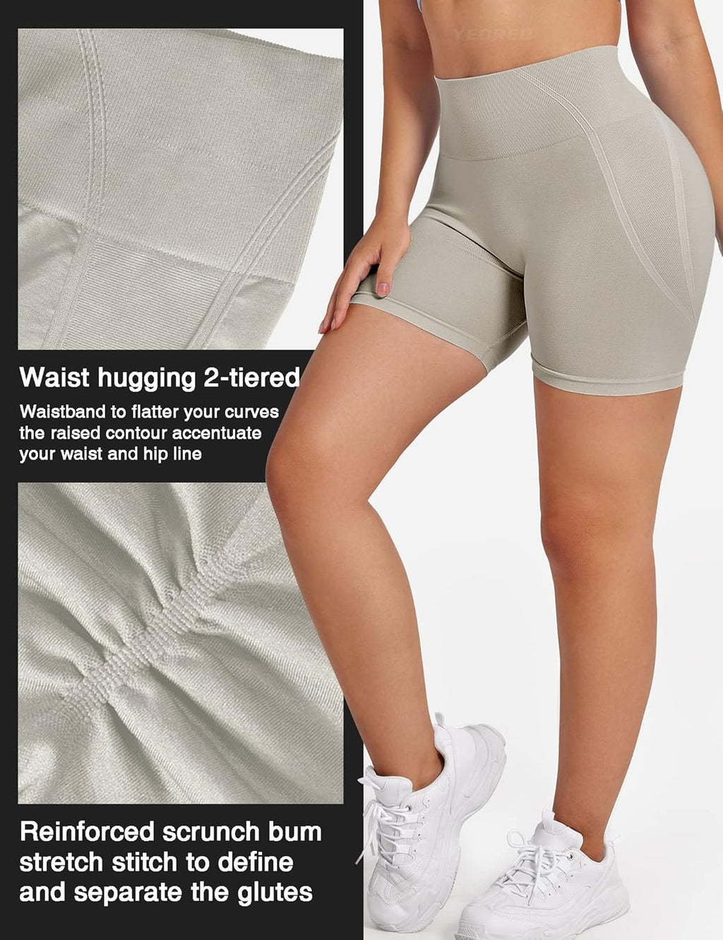 YEOREO High Waisted Scrunch Workout Shorts for Women - Butt Lifting Yoga & Gym Biker Shorts