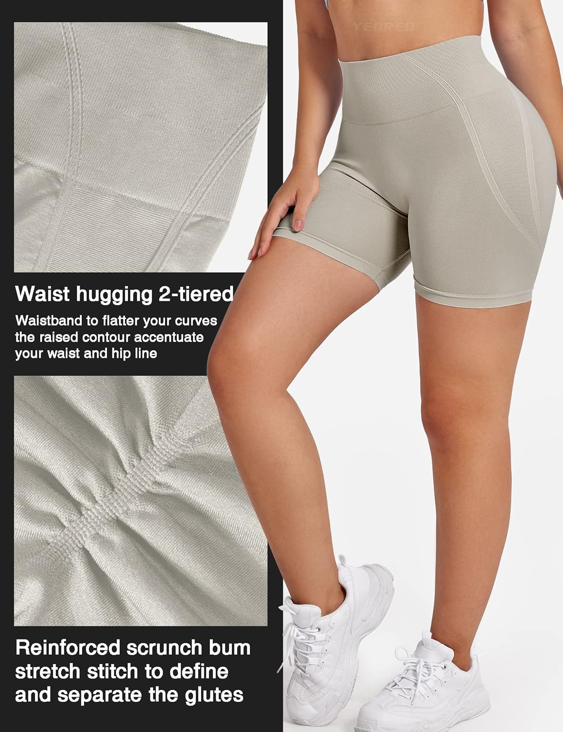 YEOREO High Waisted Scrunch Workout Shorts for Women - Butt Lifting Yoga & Gym Biker Shorts
