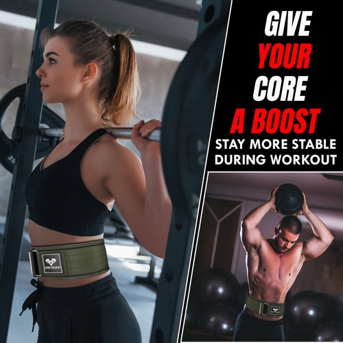 LUXE-TOUCH 4 Inches Nylon Weightlifting Belt with Quick-Release Buckle, Belt for Cross Working out, Bodybuilding, Power Lifting. Deadlift Training Belt, Adjustable Weight Lifting Spine Support (Green, X-Large (40" - 45"))