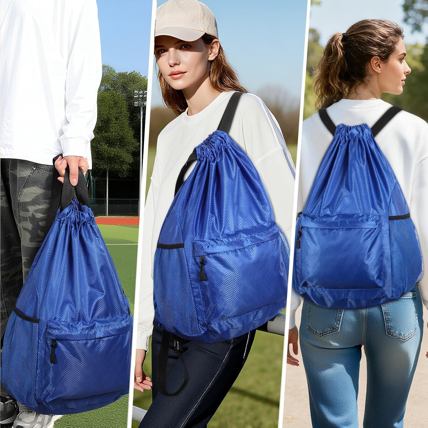 Skiennix Drawstring Backpack - Waterproof Gym Bag with Water Bottle Pocket | Ideal for Sports (Blue)