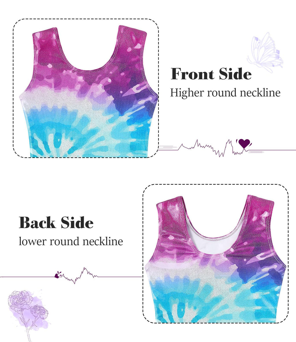 Vogseek Sparkly Gymnastics Leotards for Girls 4 5 Years Cute Psychedelic Tie Dye Shiny Ballet Dance Unitards Biketards with Hair Scrunchie Kids Tumbling Shorts Activewear Clothes