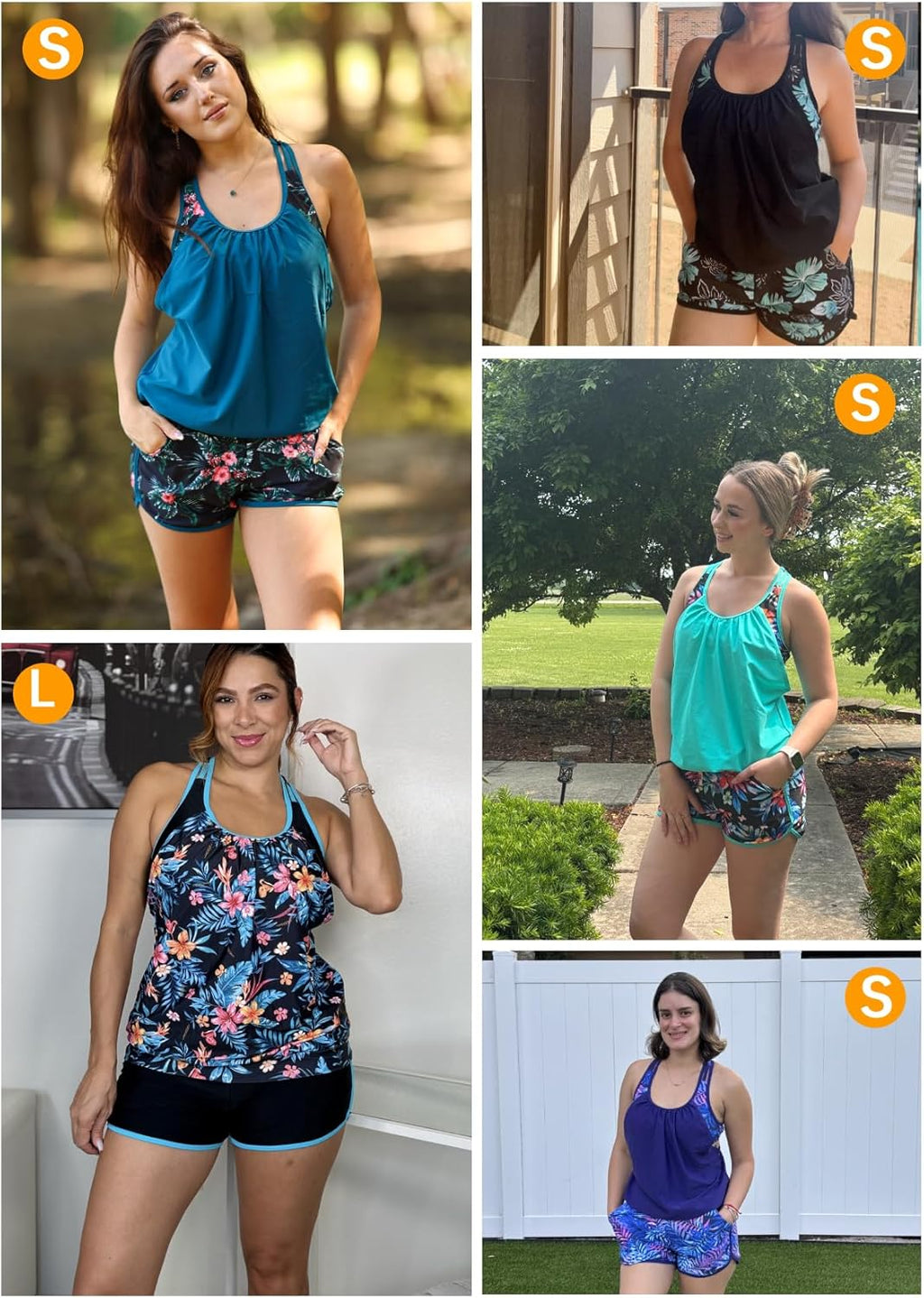Skiennix Women's Tankini Swimsuit - Tummy Control Blouson with Shorts & Two Pockets, Stylish & Comfortable