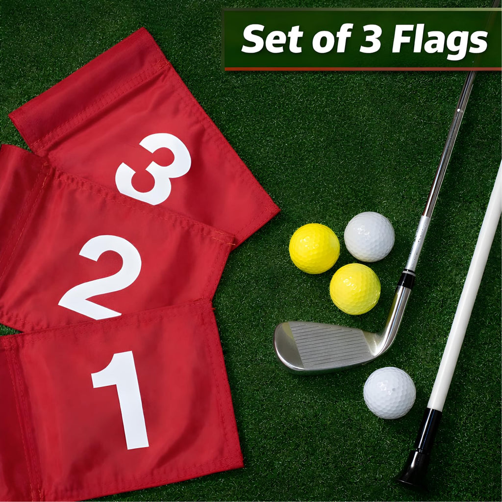 Set of 3 Double Sided 8x6 Inches Numbered Golf Polyester Flag - Mini Practice Putting Green Flags for Yard in 420D Nylon - Small Banner Numbered with Tube Inserted - Numb Flag for Indoor or Outdoor