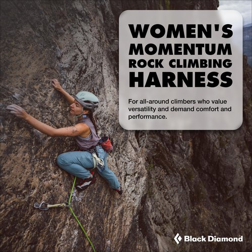 BLACK DIAMOND Women’s Momentum Rock Climbing Harness | Dual Core Construction | Adjustable Waist & Leg Loops | Lightweight Comfort | Baja Sunrise | Medium