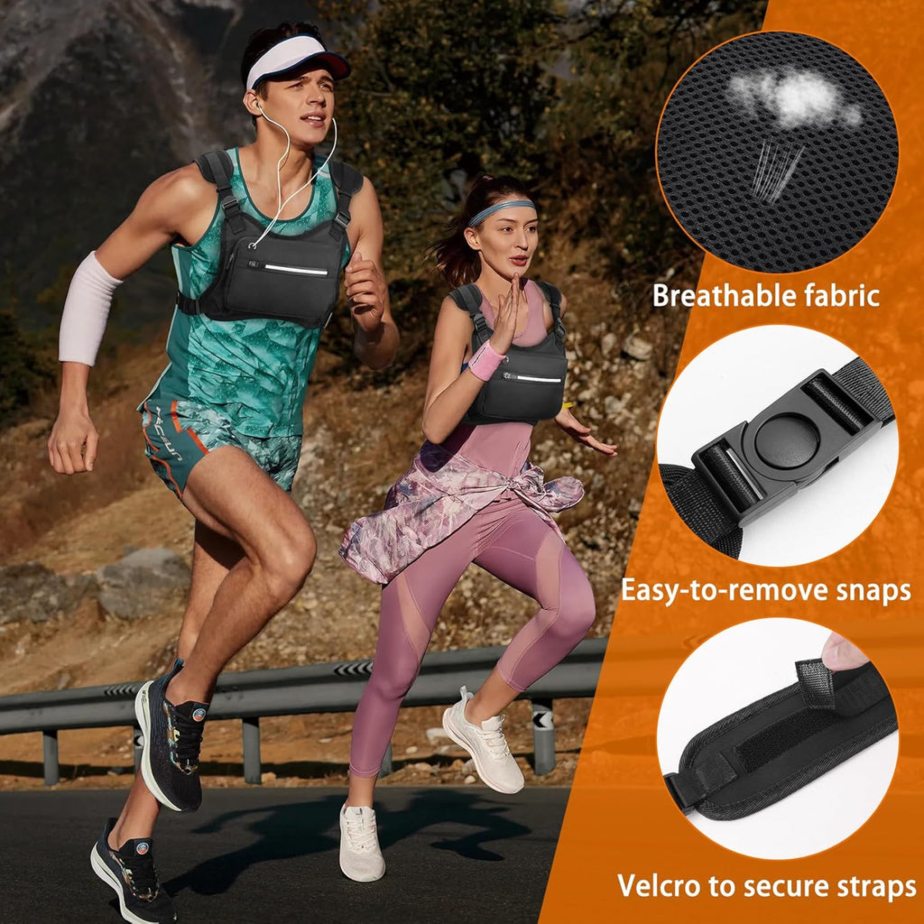 Skiennix Water Resistant Chest Pack - Lightweight Running Vest with Reflective Strip & Phone Holder | Ideal for Hiking & Cycling