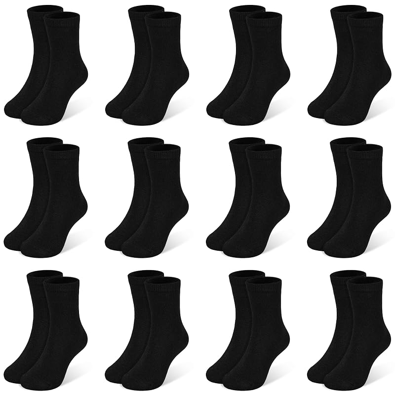 SPTRAMLE Kids Socks 12 Pairs Crew Socks for Toddlers/Children 1-14 Years – Black 12 Pairs