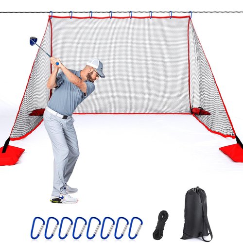 TOBWOLF 10x7ft Golf Hitting Net - Heavy Duty Practice Net with Sandbags for Stability, Fits Indoor Simulator & Outdoor Backyard Driving, Garage Training Net for Golf Ball Practice