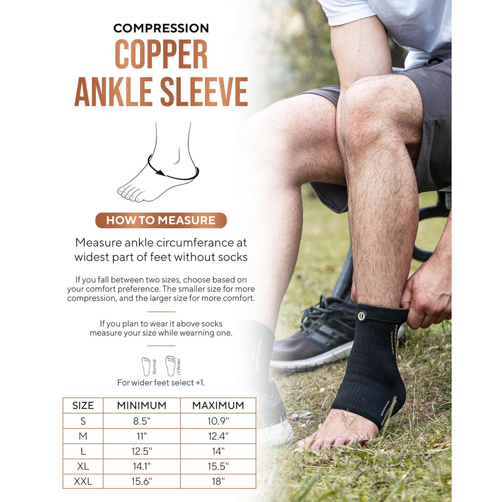TheraCopper Copper Ankle Brace (2 Pack) — Compression Ankles Brace for Men & Women — Infused Copper Ankle Sleeve Compression Support for Pain Relief, Swelling, Sprains, Achilles Recovery & Sports (Medium)