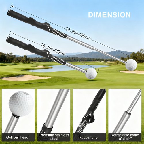 Objuni Retractable Golf Swing Trainer with Click Stick - Right-Handed Golf Grip Trainer & Swing Training Aid for Rhythm and Tempo Practice