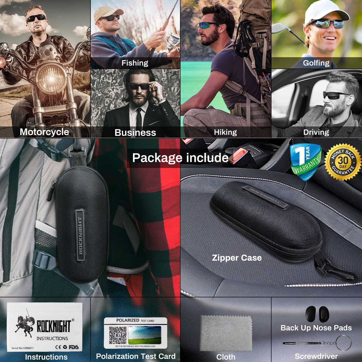 ROCKNIGHT HD Polarized Sunglasses - Ultra-Light UV400 Protection for Golf & Fishing | Outdoor Use