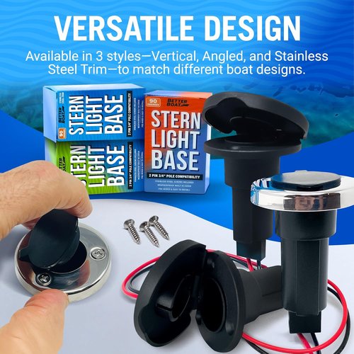 Boat Stern Light Base - Navigation & Anchor Light Socket with Stainless Steel Trim | 2-Pin Plug